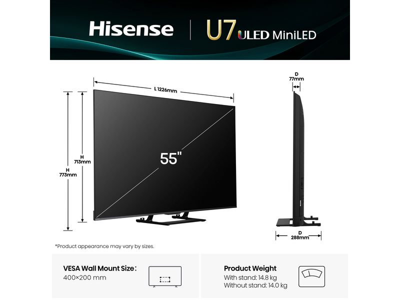 Hisense 55U7Q 55" 4K UHD Smart mini-LED televizor