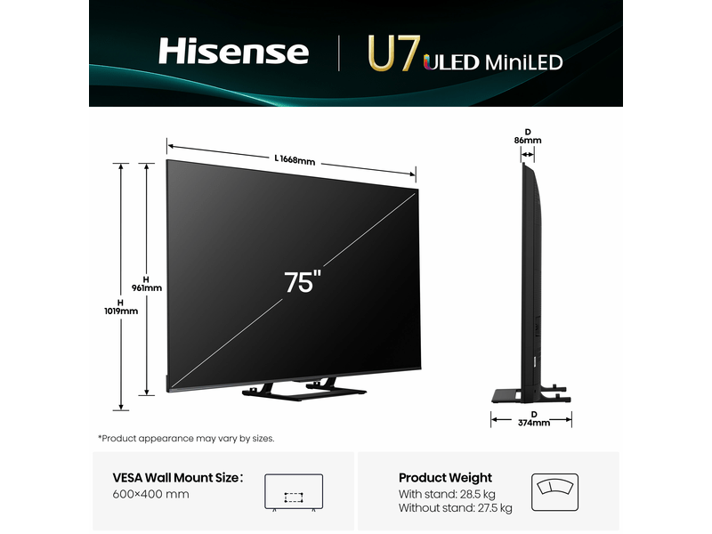 Hisense 75U7Q 75" 4K UHD Smart mini-LED televizor