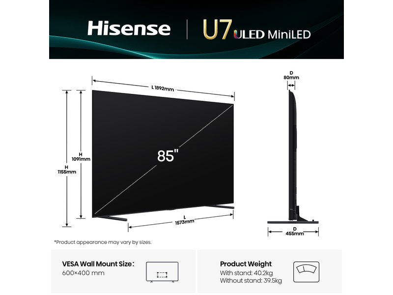 Hisense 85U7Q 85" 4K UHD Smart mini-LED televizor