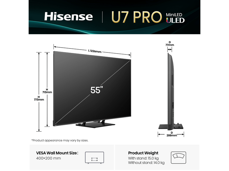 Hisense 55U7Q PRO 55" 4K UHD Smart mini-LED televizor