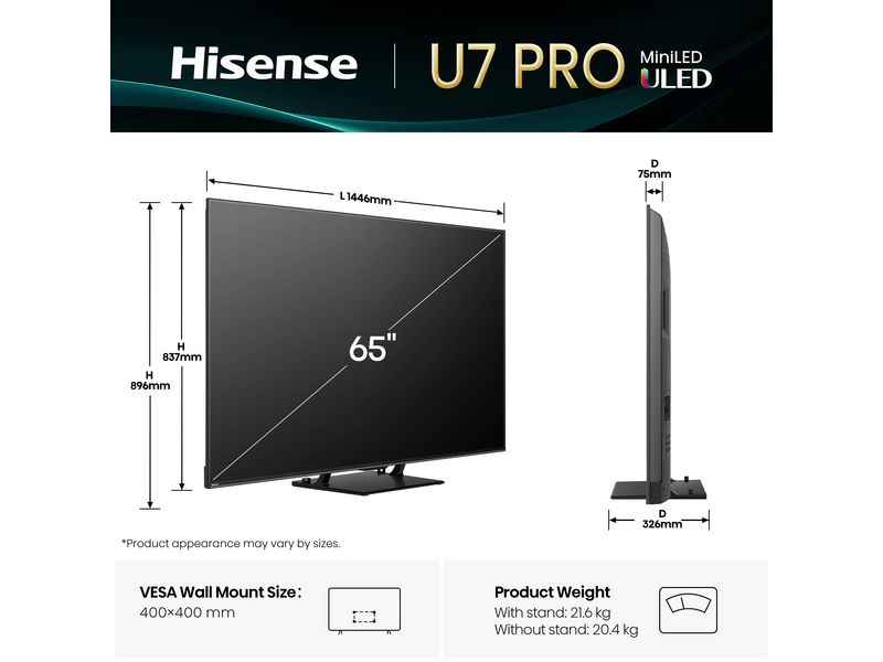 Hisense 65U7Q PRO 65" 4K UHD Smart mini-LED televizor