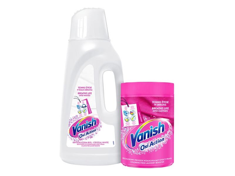 Vanish Oxi Action Crystal White Folteltávolító folyadék, 2 L + Pink folteltávolító por, 625 g