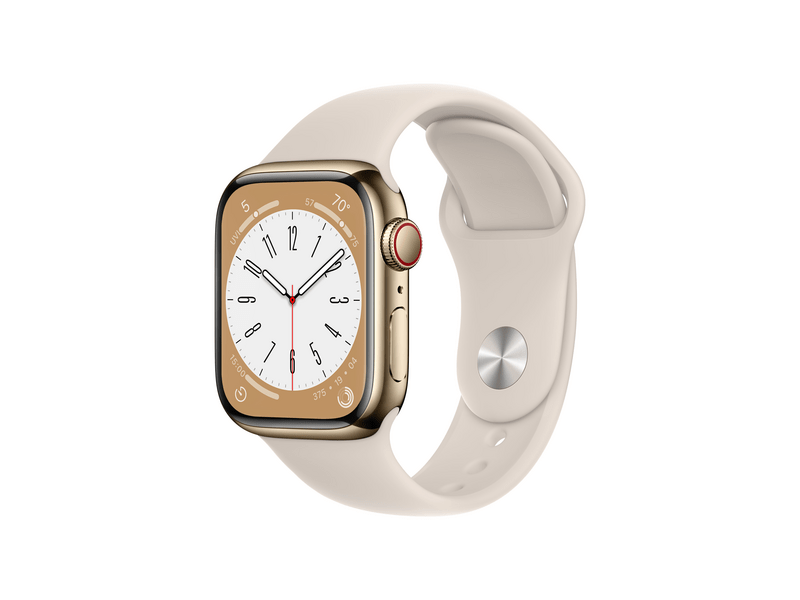 Apple Watch Series 8 Cellular 41mm arany roszdamentes tok , csillagfény Sport szíj - Regular (MNJC3CM/A)