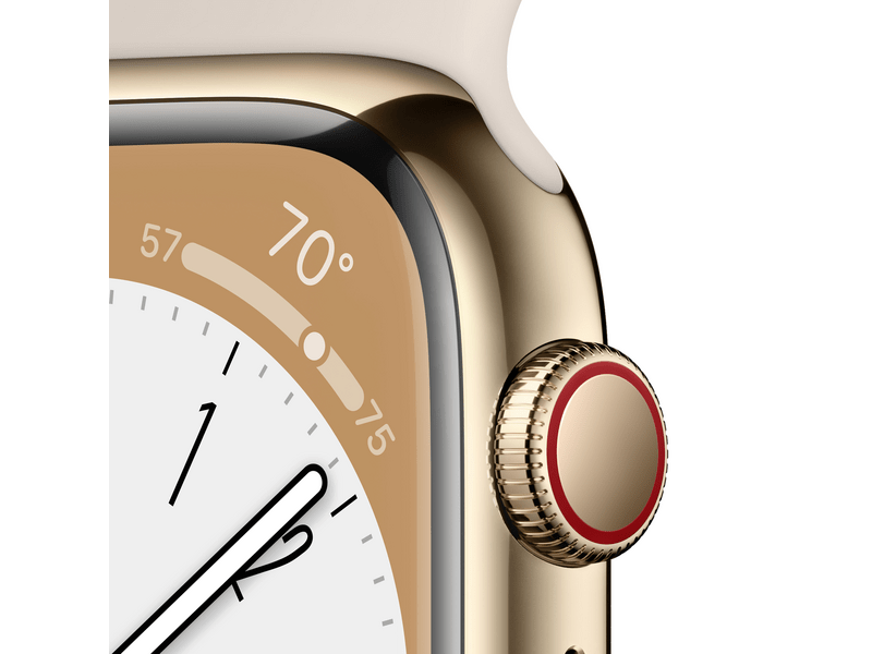 Apple Watch Series 8 Cellular 41mm arany roszdamentes tok , csillagfény Sport szíj - Regular (MNJC3CM/A)