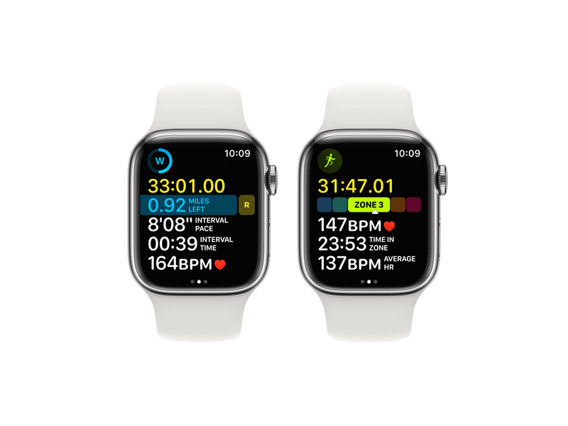 Apple Watch Series 8 Cellular 41mm ezüst roszdamentes  tok , fehér Sport szíj - Regular (MNJ53CM/A)