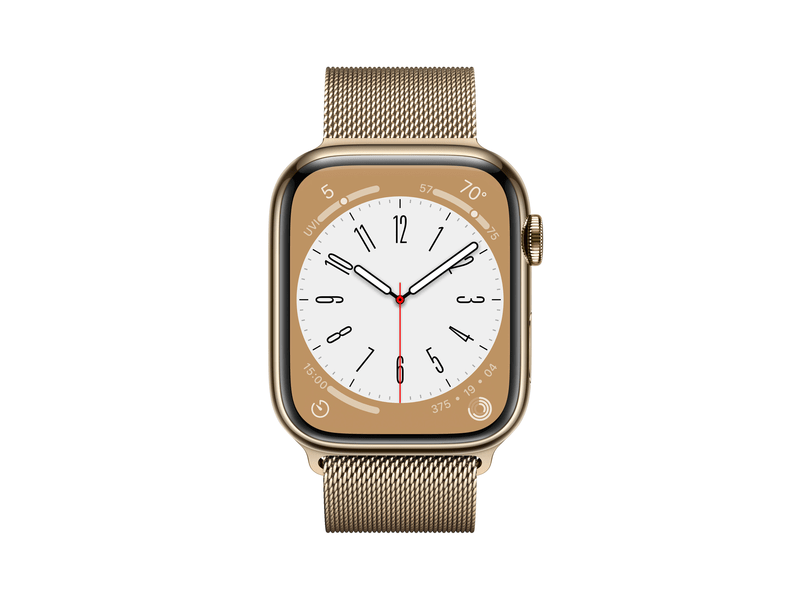 Apple Watch Series 8 Cellular 45mm arany rozsdamentes tok, arany milánói pánt (MNKQ3CM/A)