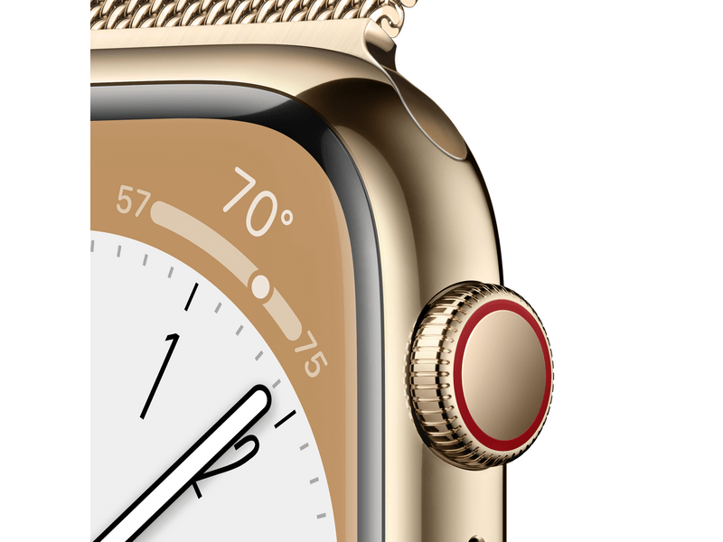 Apple Watch Series 8 Cellular 45mm arany rozsdamentes tok, arany milánói pánt (MNKQ3CM/A)