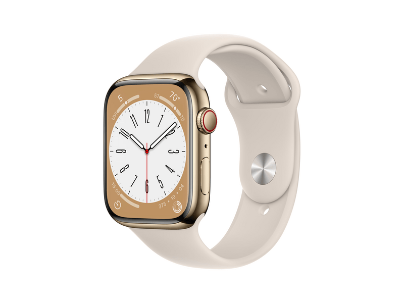 Apple Watch Series 8 Cellular 45mm arany rozsdamentes tok , csillagfény Sport szíj - Regular (MNKM3CM/A)