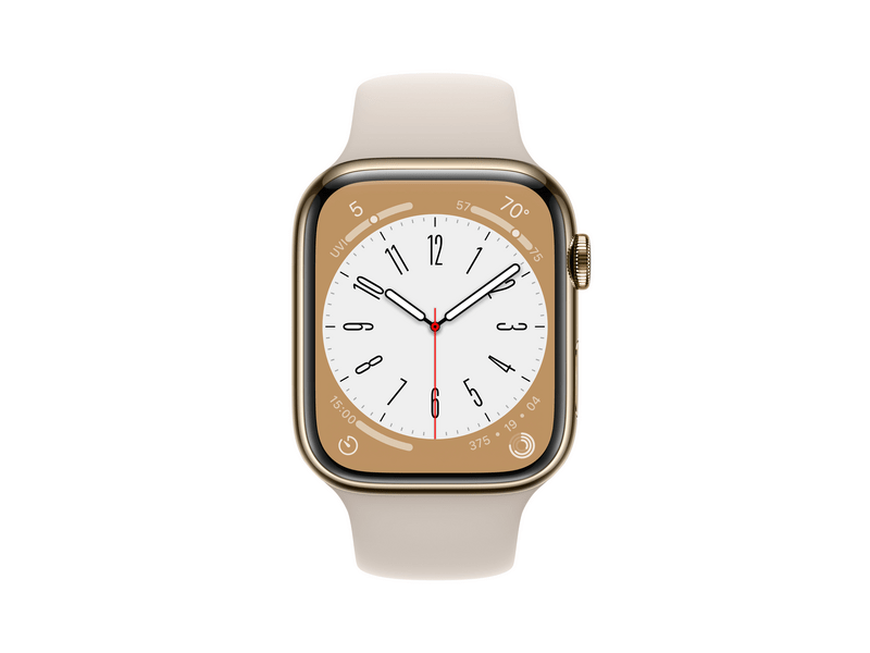 Apple Watch Series 8 Cellular 45mm arany rozsdamentes tok , csillagfény Sport szíj - Regular (MNKM3CM/A)