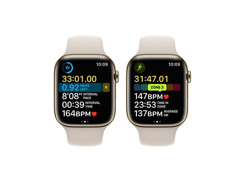 Apple Watch Series 8 Cellular 45mm arany rozsdamentes tok , csillagfény Sport szíj - Regular (MNKM3CM/A)