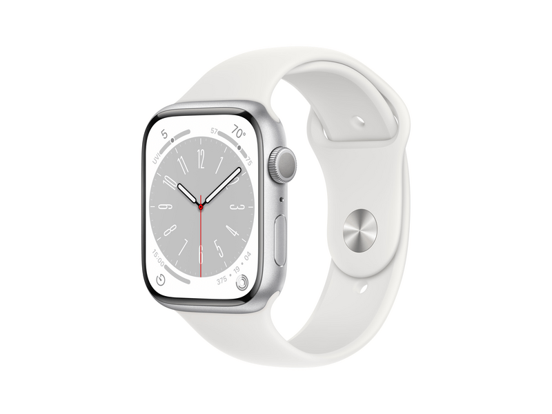Apple Watch Series 8 GPS 45mm ezüst Aluminium tok , fehér Sport szíj - Regular (MP6N3CM/A)