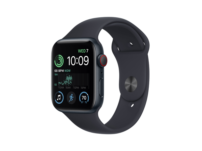 Apple Watch SE (2022) Cellular 44mm éjfekete Aluminium tok , éjfekete Sport szíj - Regular (MNPY3CM/A)
