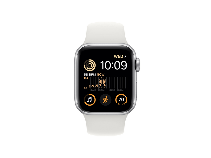 Apple Watch SE (2022) GPS 44mm ezüst Aluminium tok , fehér Sport szíj - Regular (MNK23CM/A)