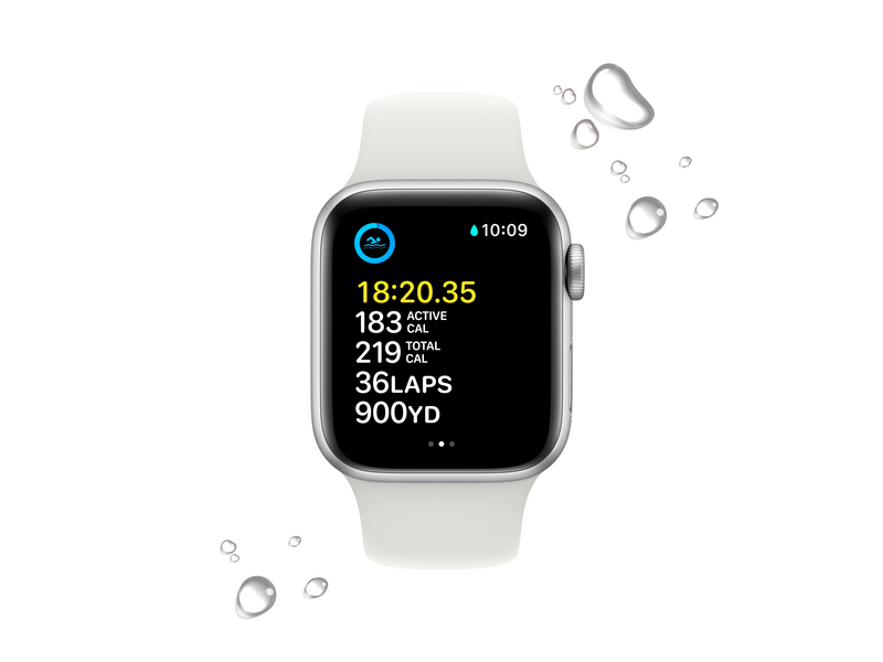 Apple Watch SE (2022) GPS 44mm ezüst Aluminium tok , fehér Sport szíj - Regular (MNK23CM/A)
