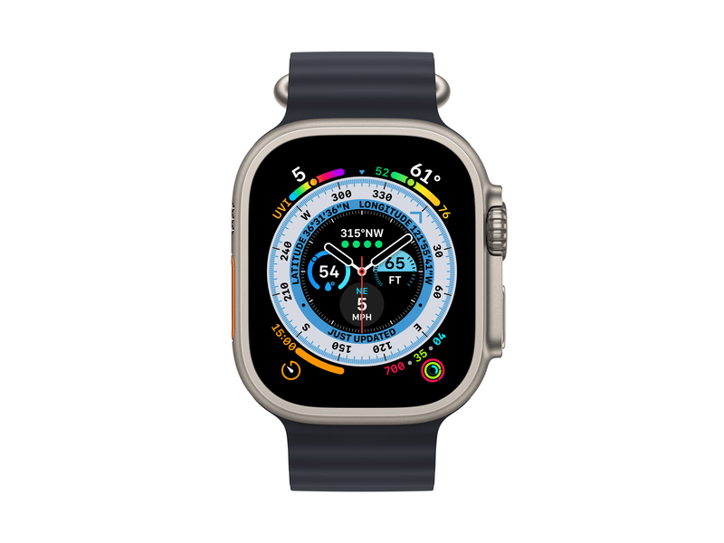 Apple Watch Ultra Cellular, 49mm Titán tok, éjfekete óceán szíj (MQFK3CM/A)