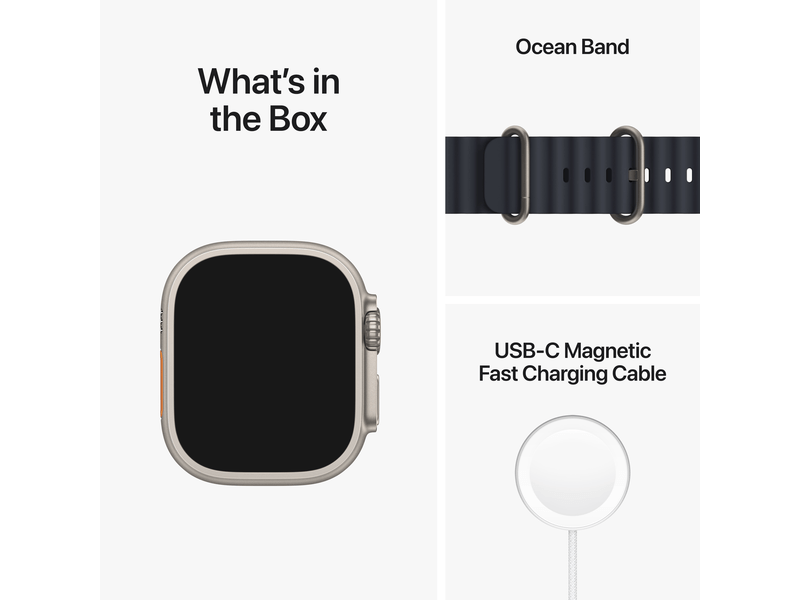 Apple Watch Ultra Cellular, 49mm Titán tok, éjfekete óceán szíj (MQFK3CM/A)
