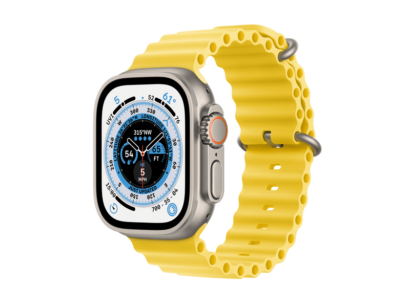 Apple Watch Ultra Cellular, 49mm Titán tok, sárga óceán szíj (MNHG3CM/A)